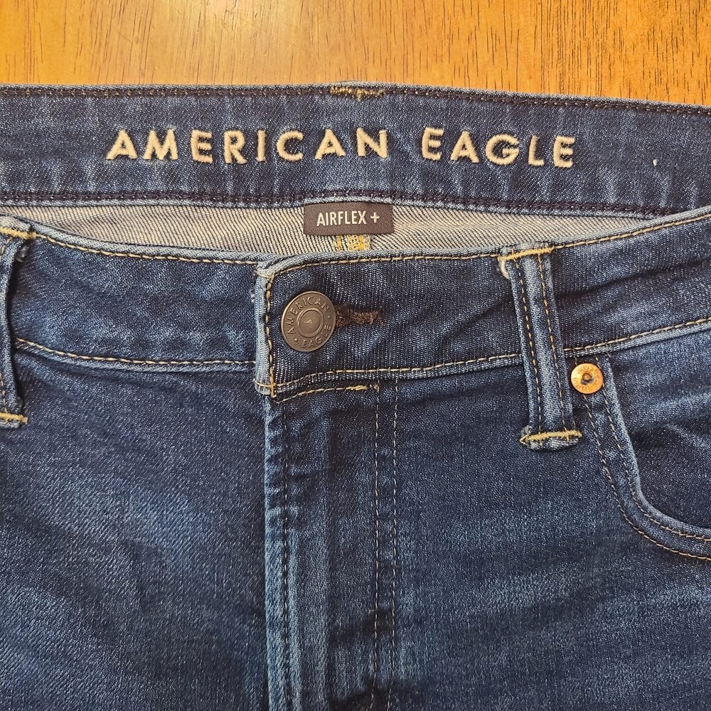 American Eagle Men's Jeans Airflex+ Size 36X32 Original Slim Straight Blue Denim
